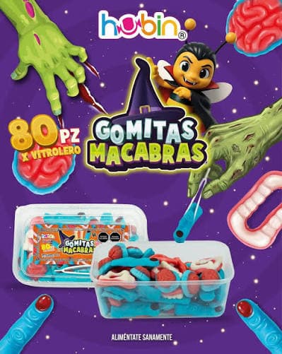 Gomitas Macabras Hobin en vitrolero de 80 piezas