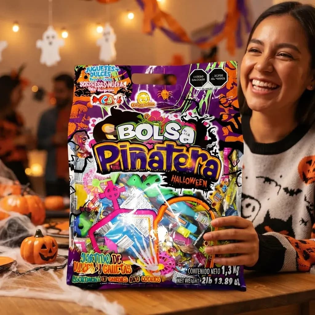 Bolsa piñatera de Halloween con dulces y juguetes