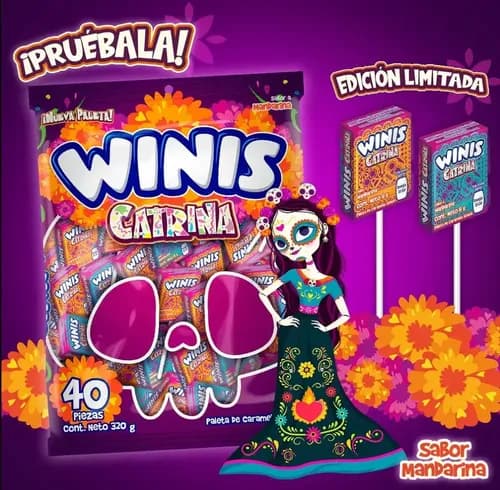 Paletas Winis Catrina edición limitada sabor mandarina